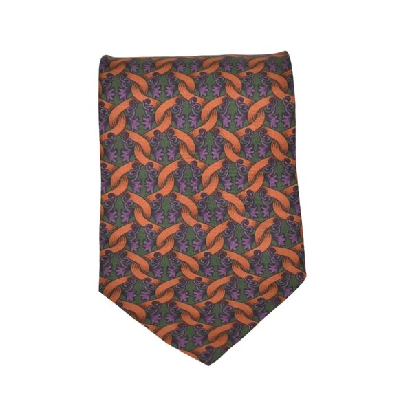 Vintage Barneys New York Mens Tie Necktie Italy Silk Green Brown Purple 57 in - Picture 6 of 6